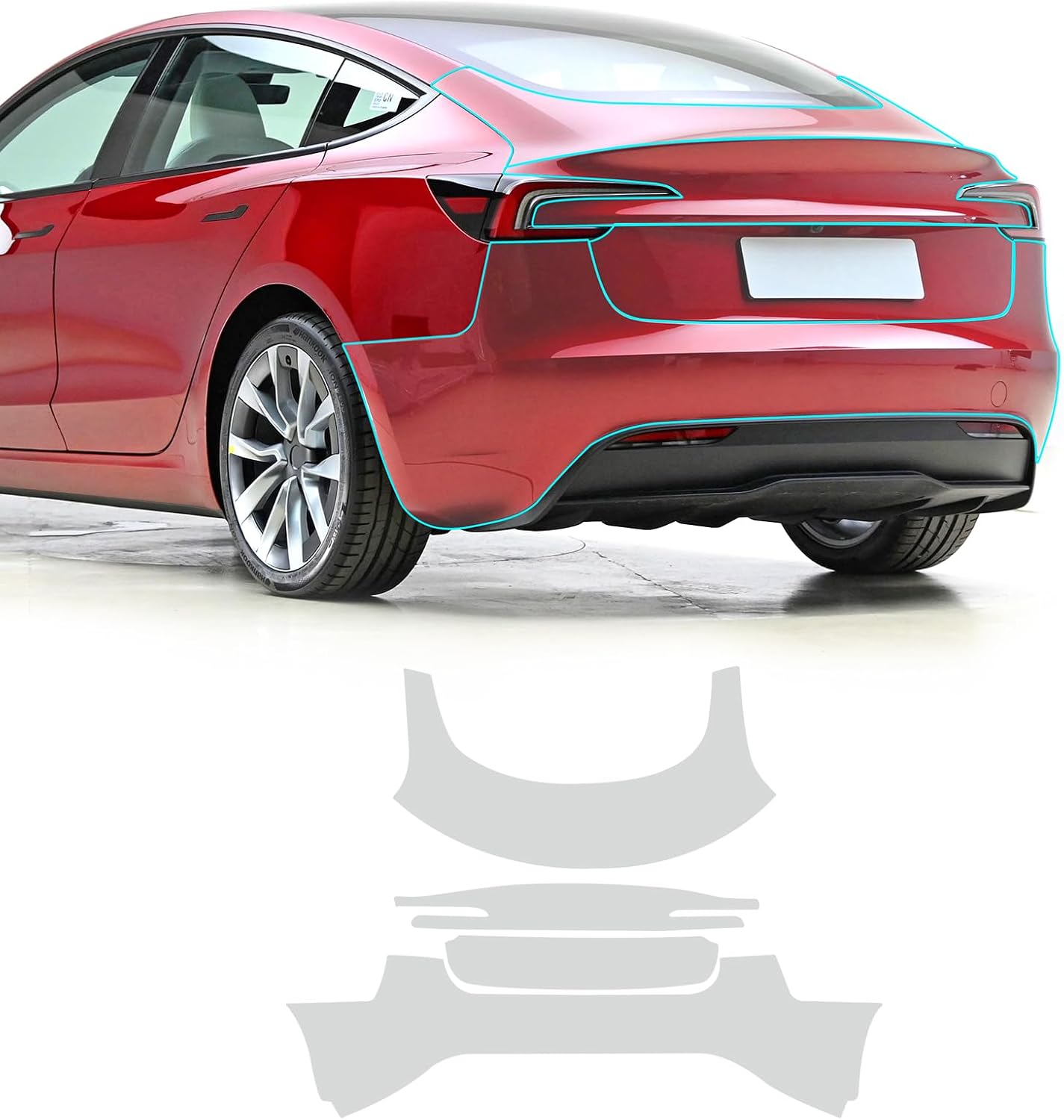 for 2024 Tesla Model 3 Clear Car Pre-Cut Paint Protective Film TPU Self Adhesive Rainproof Waterproof HD Scratch Exterior Accessories (Trunk & Rear Bars 4Pcs)