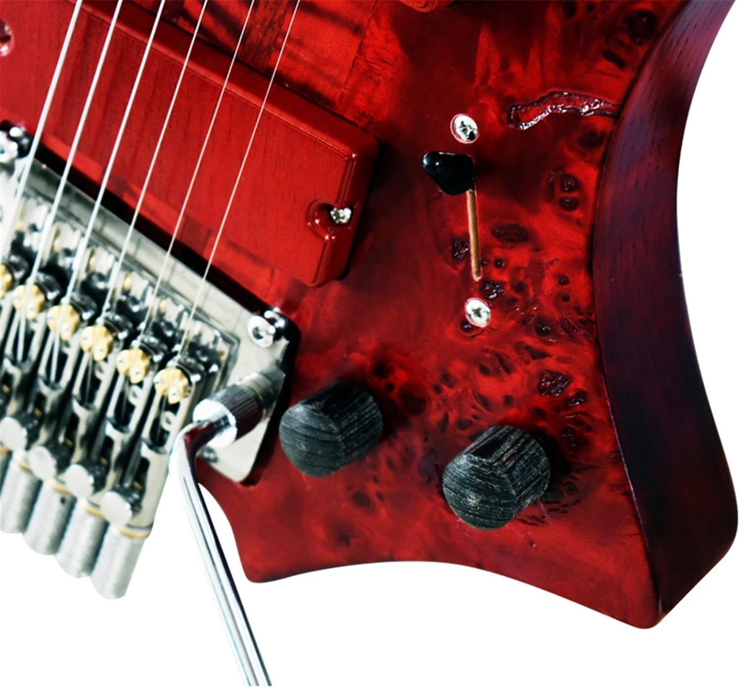 VENEKA Headless Electric Guitar 6-String Scalloped Frets Headless Electric Guitar Ash Body Maple Neck and Fretboard