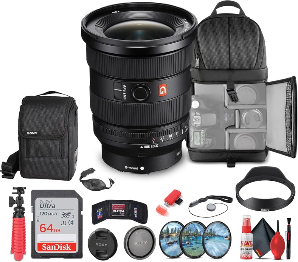 Sony FE 16-35mm f/2.8 GM II Wide Angle Zoom Lens (Sony E) (SEL1635GM2) + 64GB Memory Card + Filter Kit + Backpack + Flexible Tripod + Cap Keeper + Cleaning Kit + Memory Card Wallet + More (Renewed)