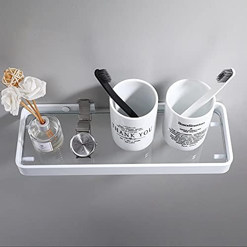 Shower Shelves 20cm/25cm/30cm/35cm/45cm Corner Glass Shelf, Square Bathroom Glass Shelves Bathing Accessories (Color : 35cm White)