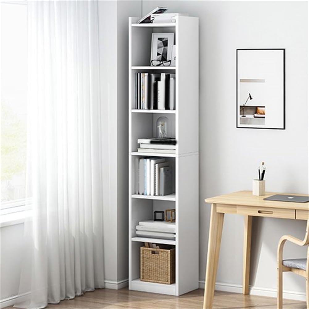 KWOKING Modern Closed Back Bookshelf Engineered Wood Bookcase for Home Small Corner Bookshelf Shelf Corner Locker Floor Bookcase Narrow Gap Space-saving Storage Cabinet White 11.8