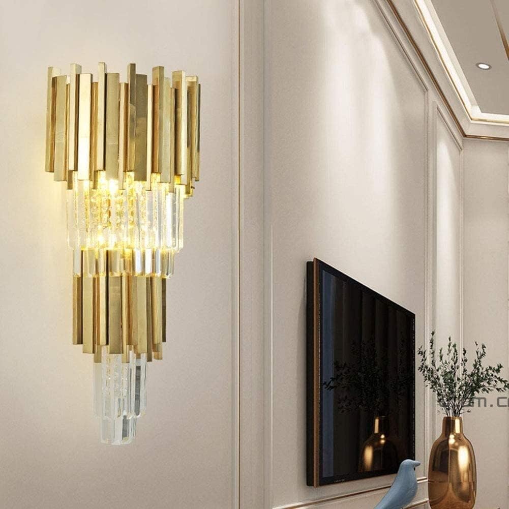 Mid Century Gold Modern Wall Mount Light Crystal Stainless Steel Lampshade E14 Glass Metal Sconce V-intage Bedside Lighting Decor,for Kitchen Island