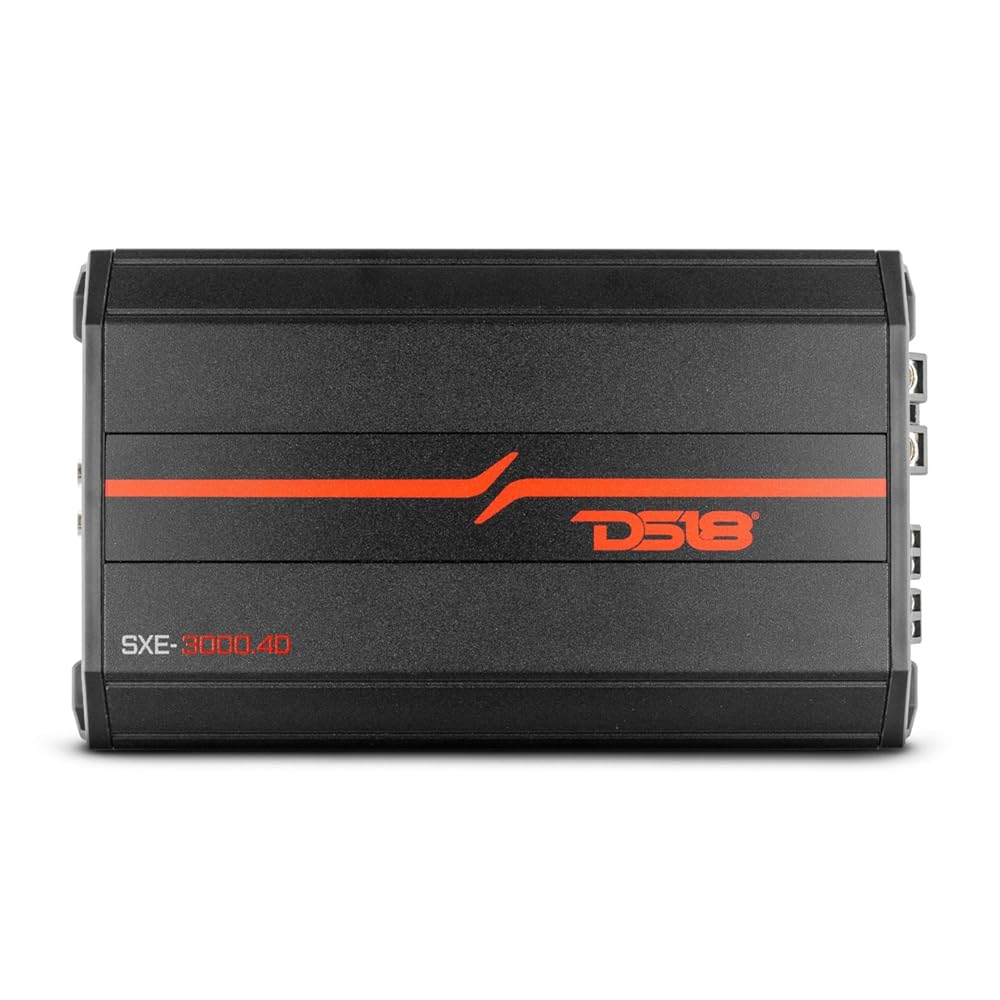 DS18 SXE-3000.4D/BK Car Amplifier Stereo Full-Range Class D 4-Channel 200x4 RMS @4 OHM 3000 Watts - Powerful and Compact Amp for Speakers in Car Audio System, BLACK (Renewed)