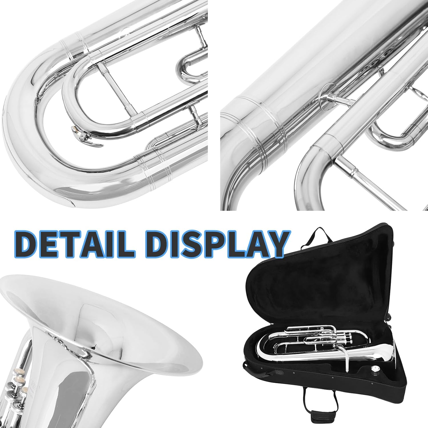 Euphonium, Silver Plated, Professional Brass Instrument for Orchestras & Performances - Bb Euphonium Brass Instrument (Silver)