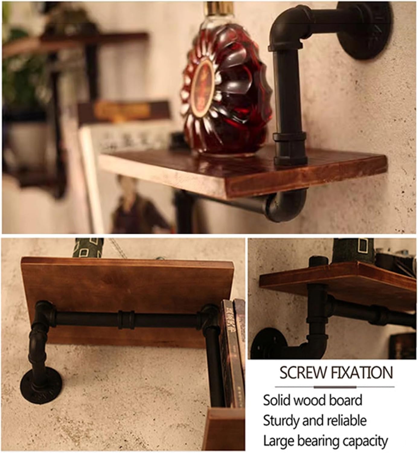 Rustic Floating Shelves Wood Industrial Iron Pipe Shelf Wall Mount Bookshelf Storage Floating Shelf Shelving (Color : 105x65x20cm, Size : Retro Color)