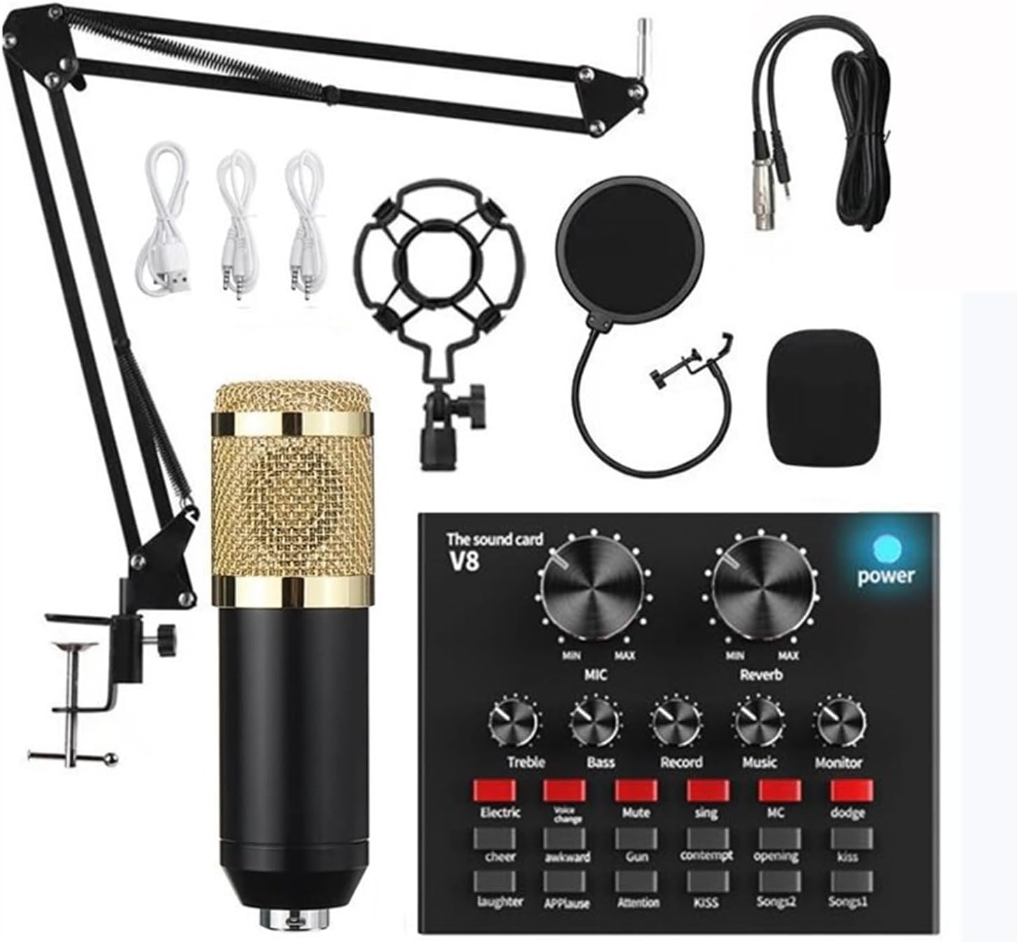 Sound Card Kit Professional Condenser Microphone Kit with V8 Sound Card Set for Live Streaming Mic Home Karaoke Studio Studio Setup for Recording Music