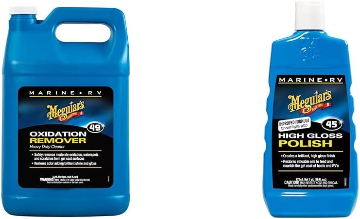 Meguiar's Marine/RV Heavy Duty Oxidation Remover Gallon and Marine/RV Polish & Gloss Enhancer 16 Oz for Boats and RVs