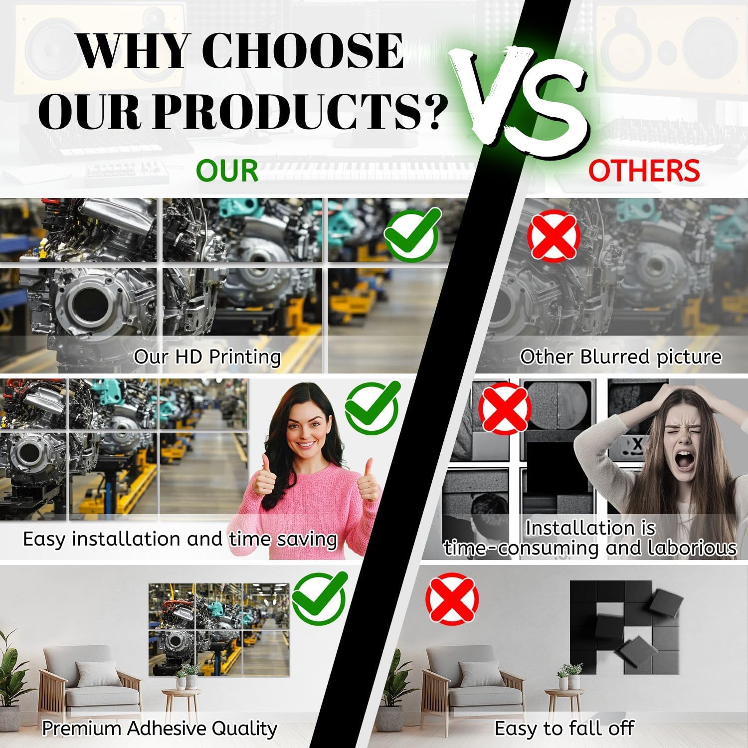 6 Pack Art Acoustic Panels Car industry Sound Absorbing Panel 48