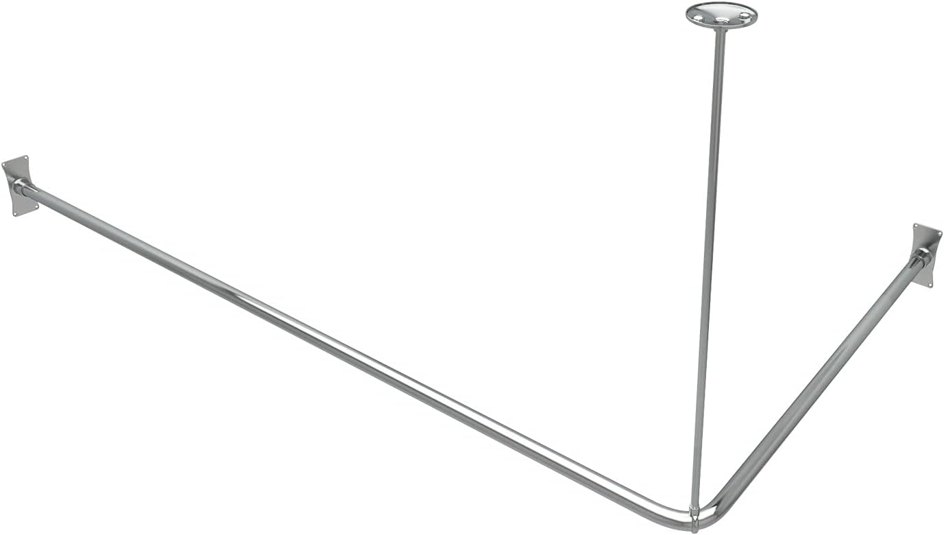 Naiture Stainless Steel 60'' x 36'' Corner Shower Curtain Rod with Ceiling Support, Chrome Finish