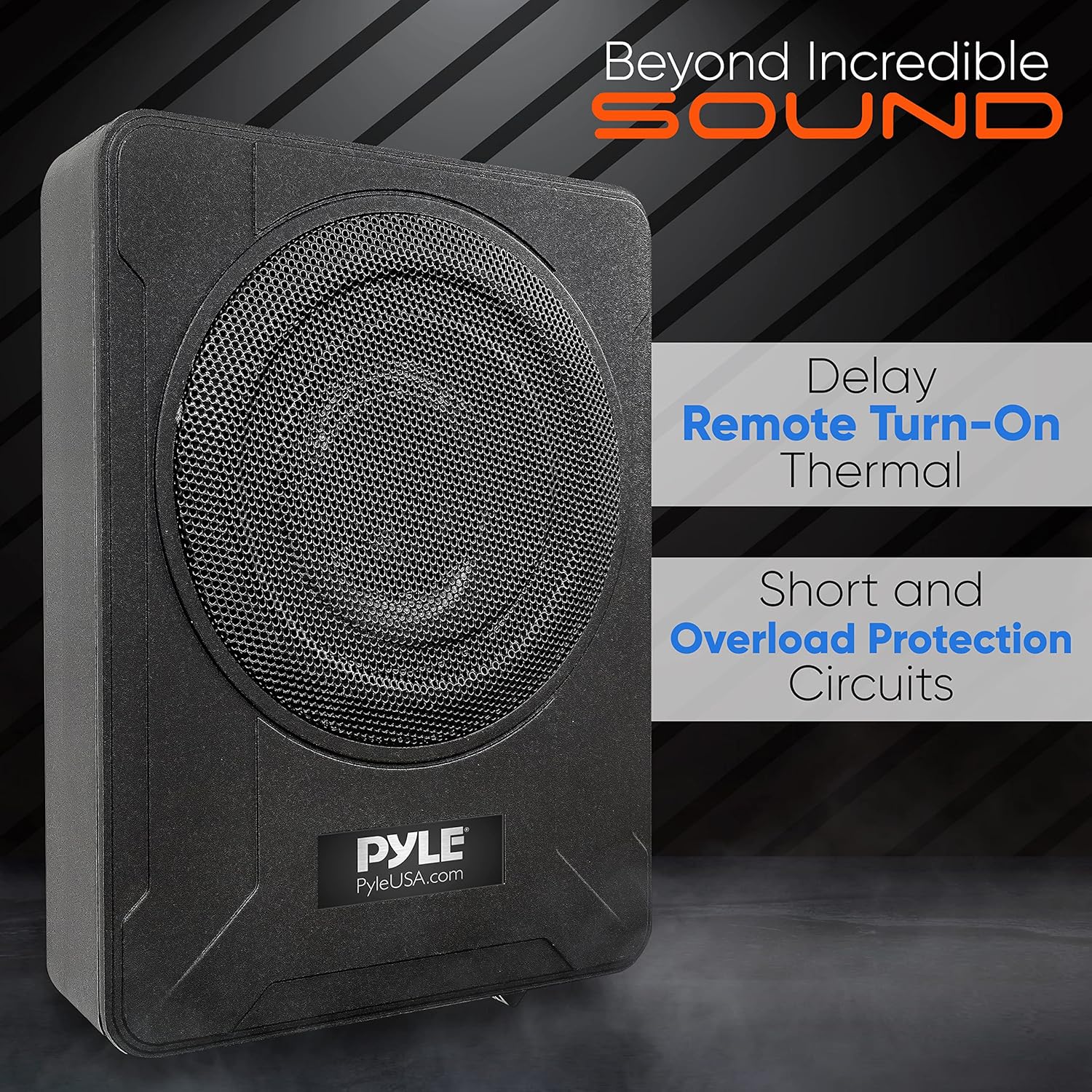 Pyle 8-Inch Low-Profile Amplified Subwoofer System - 600 Watt Compact Enclosed Active Underseat Car Audio Subwoofer with Built In Amp, Powered Car Subwoofer w/ Low & High Level Inputs - Pyle PLBX8A