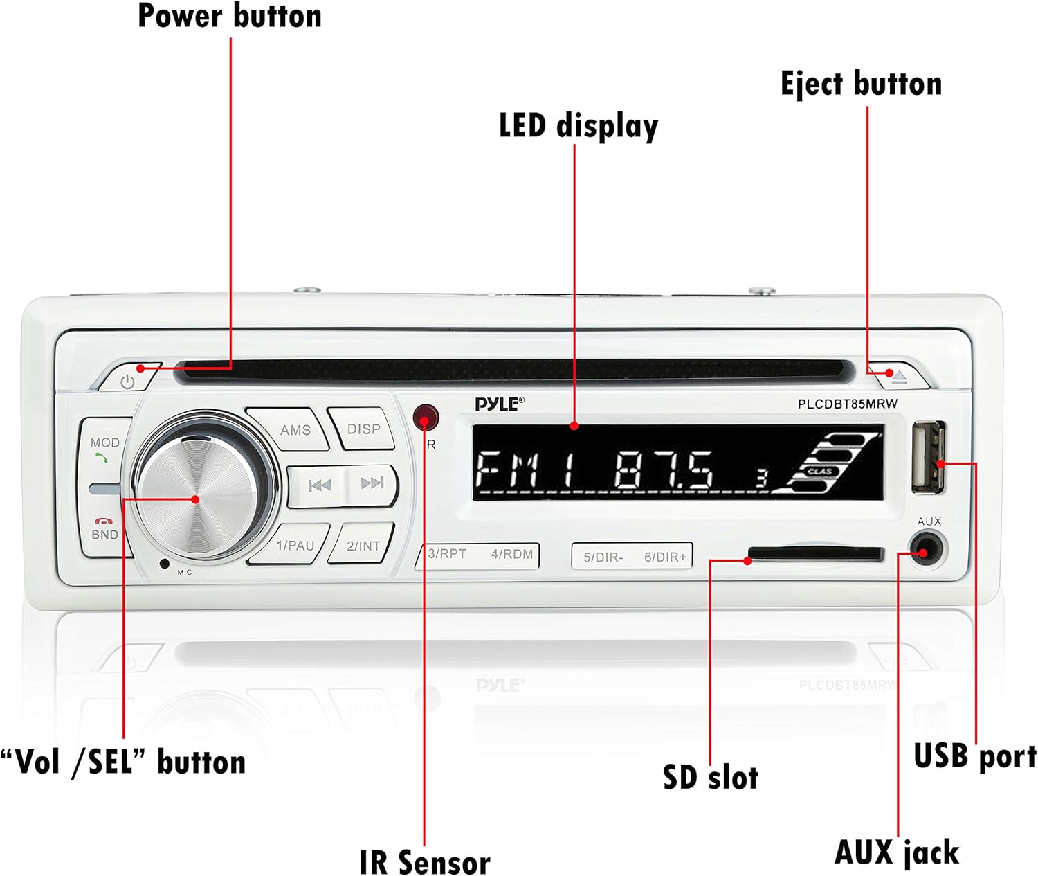 Pyle Marine Stereo Receiver Speaker Kit - In-Dash LCD Digital Console Built-in Bluetooth & Microphone 6.5” Waterproof Speakers (4) w/ MP3/USB/SD/AUX/FM Radio Reader & Remote Control -PLCDBT85MRW