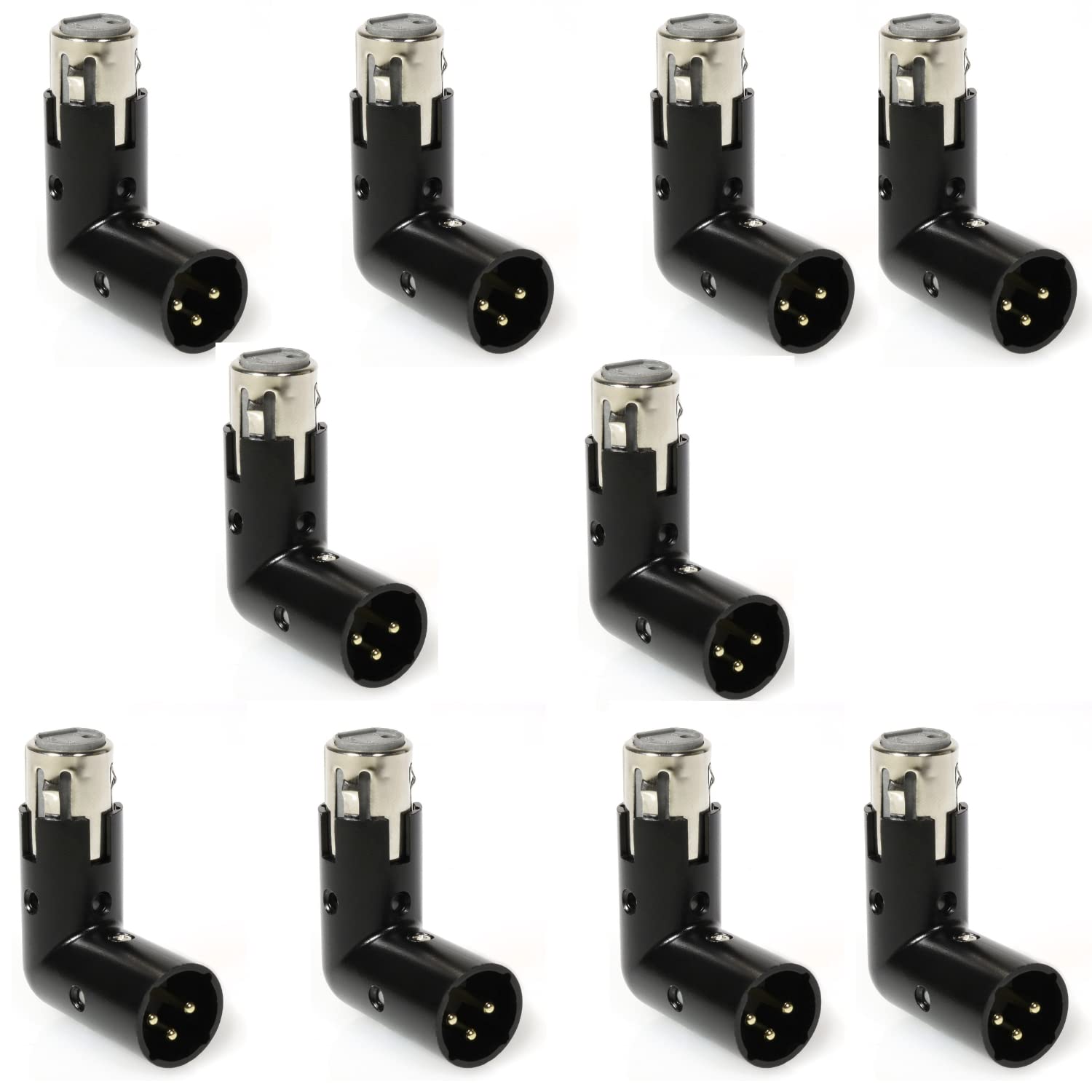 LyxPro XLR Angle Adapter Dual Male and Female can be positioned to 4 Different Angles Right Left and 90 Degree Great for Mixers That Interfere with Other Applications - 10 Pack