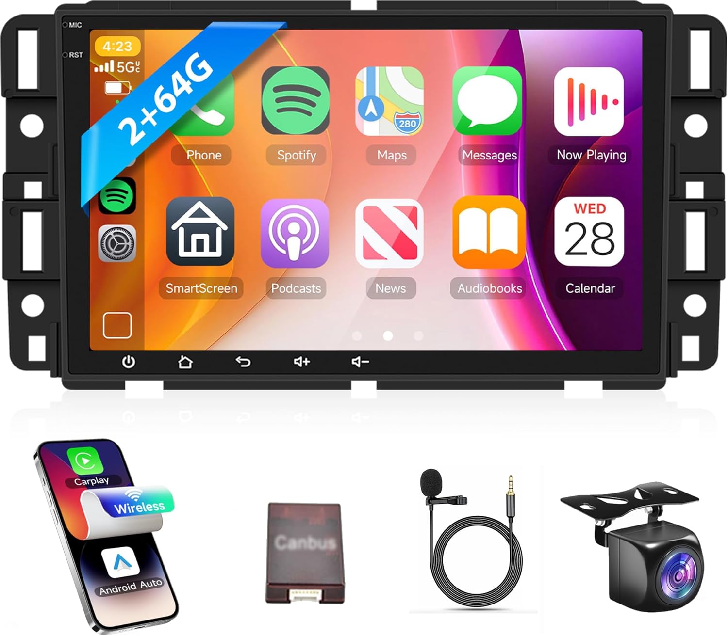 4Core 2G+64G Car Radio for Chevrolet Chevy Silverado GMC Sierra Yukon 2007-2013, Rimoody Android Car Stereo Wireless CarPlay Android Auto, GPS WiFi, Touchscreen, Bluetooth, EQ, Backup Camera