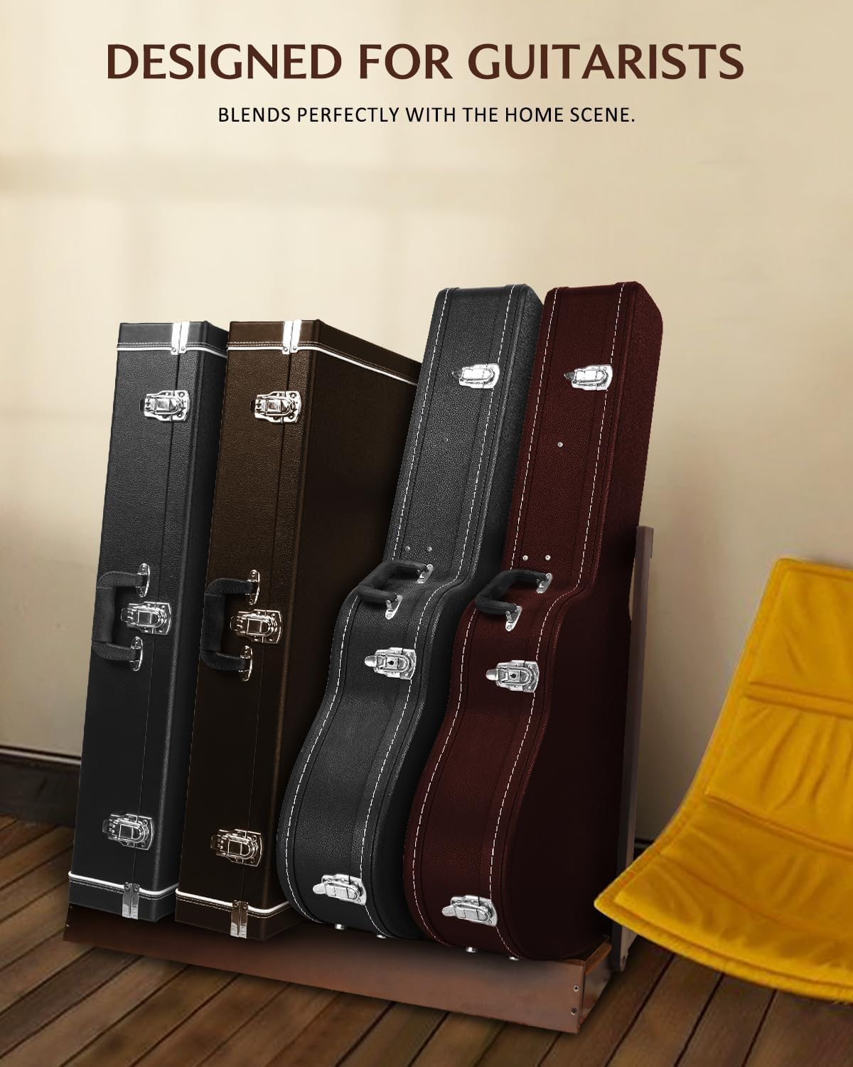 STRICH Guitar Case Rack, Hardwood Folding Multiple Guitar Case Stand for Efficient Space-Saving in Home Studios, SMT-20C Walnut Grain