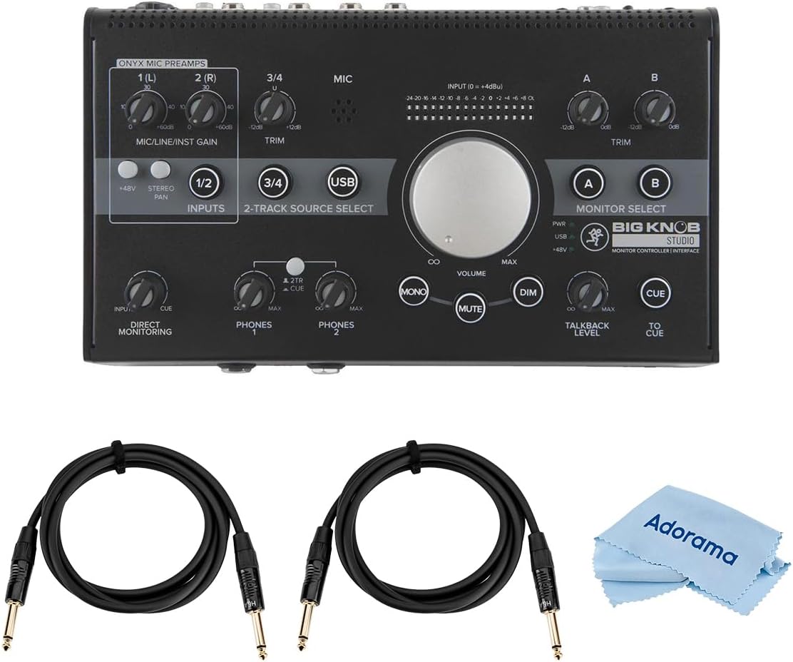 Mackie Big Knob Studio Monitor Controller and Interface + Software Bundle - Includes 2x 6' Cables