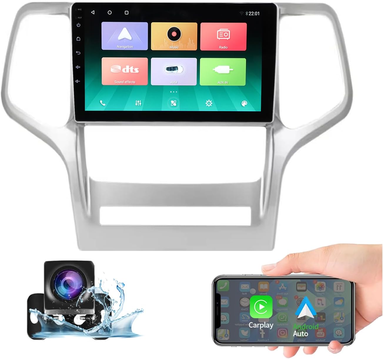 8 Core [4+64G] Car Radio for Jeep Grand Cherokee WK 2010-2013, Upgrated Qualcomm Android 13 HD Car Stereo Head Unit, Carplay/Android Auto/GPS/Bluetooth5.0/AM/FM Mirror Link/Voice Control