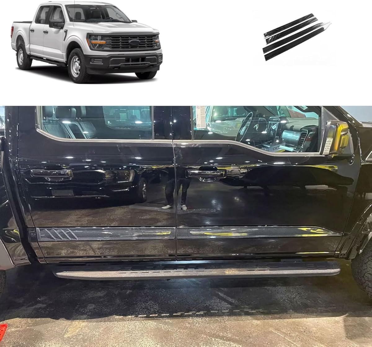 Body Side Trims Compatible with Ford F150 F-150 2026 2025 2024 2023 2022 2021 Body Side Door Molding Cover Trims Exterior Car Accessories ABS 4PCS (Glossy Black Style)