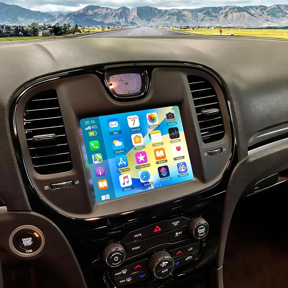 2G+64G Car Radio Upgrade for Chrysler 300 Srt8 2012 with Wireless CarPlay and Android Auto, 8.4 Inch Touchscreen Android 14 Double Din Car Stereo w/Bluetooth GPS WiFi FM RDS SWC Camera