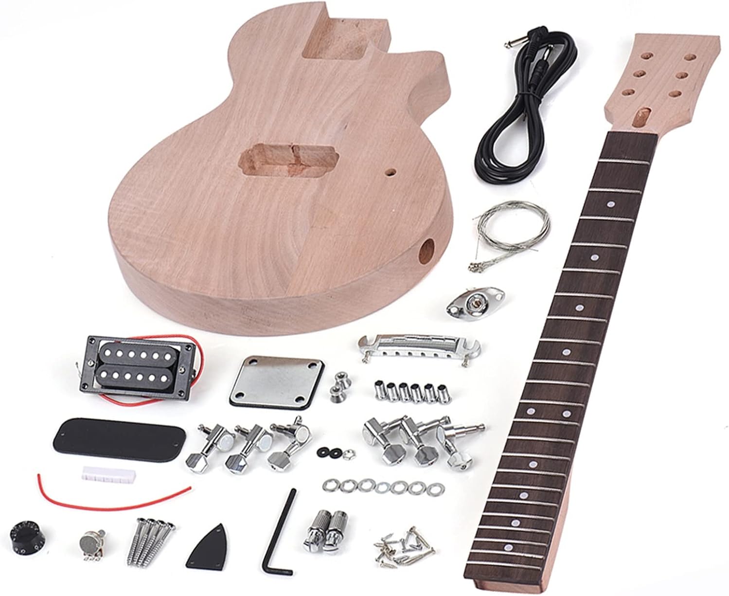 TSTS for LP Style Unfinished DIY Electric Guitar Kit Mahogany Body & Neck Rosewood Fingerboard Single Dual-Coil Pickup Unfinished Electric Guitar Kit