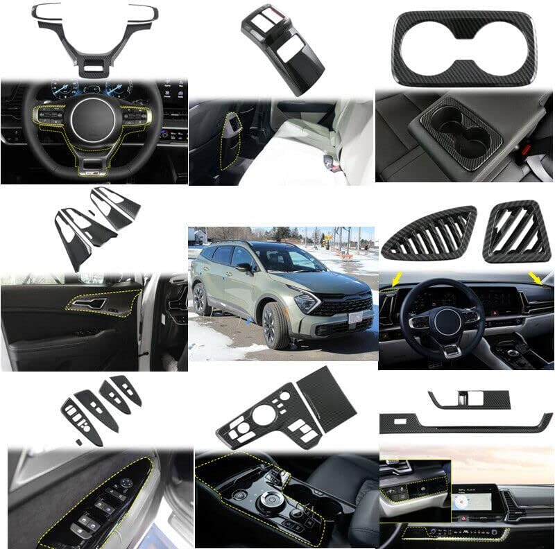 for Kia Sportage 2022-2023 LHD Carbon Fiber Black Interior Accessories Kit Cover Trims 21pcs Car Accessories(Not fit for Manual Transmission)