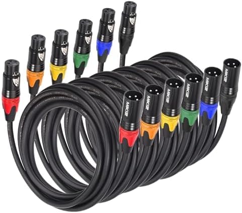 25ft XLR Cables 6 Packs - Premium Color Coded Microphone Cables 3 Pin XLR Male to Female Balanced25 Feet