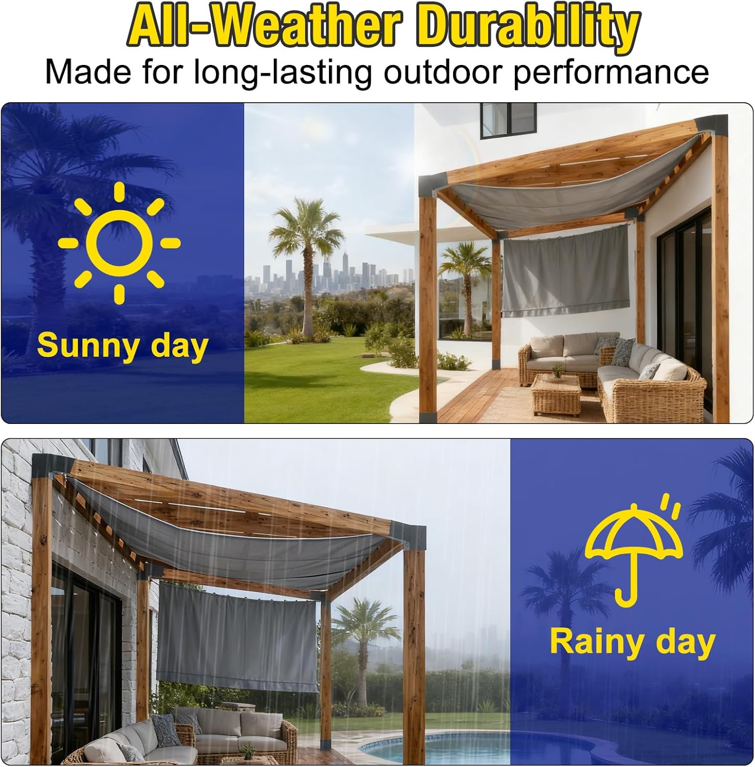 8PCS 15° Slanted Roof Pergola Brackets, 3-Way Roof Wall Mount Extension Pergola Kit, 4''x4'' Wood Post Base Bracket, Corner Bracket for Gazebos, Patio Pergolas, Log Cabin