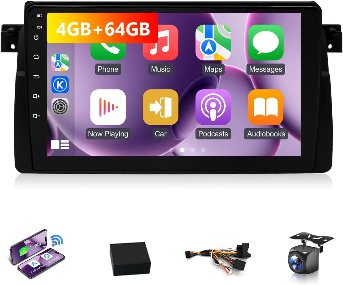 Car Stereo for BMW 3 Series 325i 330i 318i 328i E46 1998 to 2006 M3 Radio Upgrade,Carplay&Android Auto,9