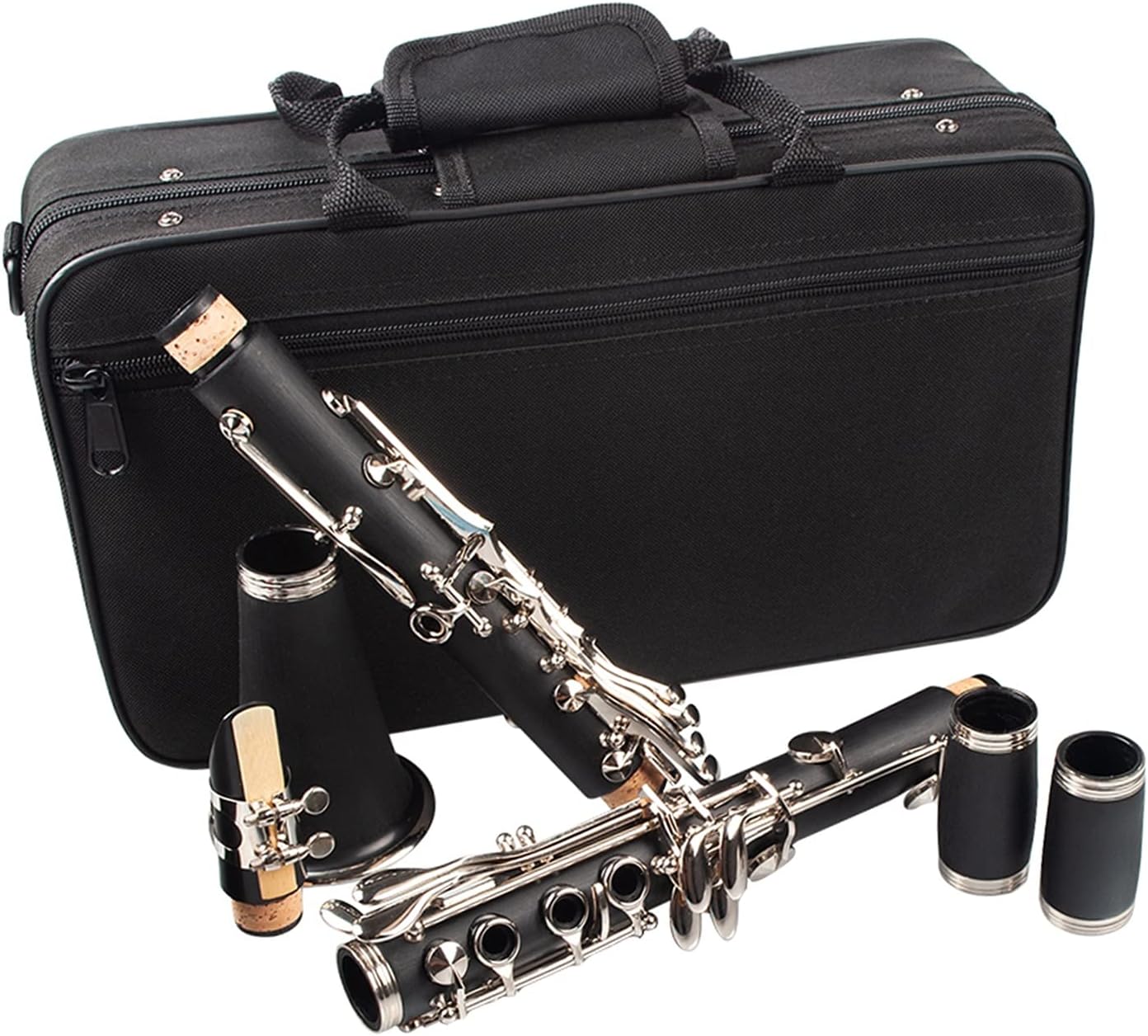 Standard Clarinet Black ABS Clarinet Bb Cupronickel Plated Nickel 17 Key with Cleaning Cloth Gloves Woodwind Instrument Beginner Clarinet