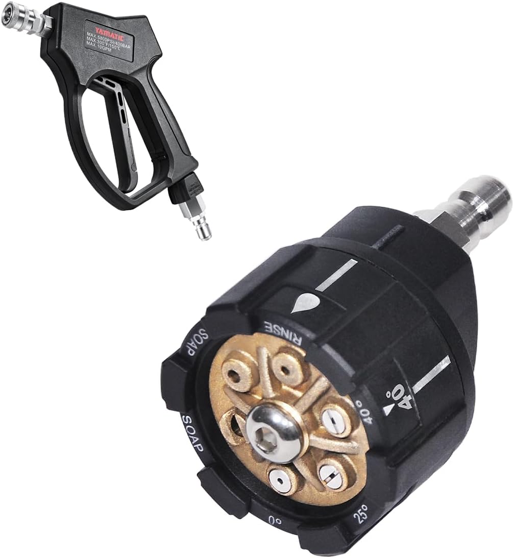 YAMATIC Pressure Washer Nozzle and Stainless Steel Power Washer Gun, 6-in-1 Quick Changeover & Easy Adjustable