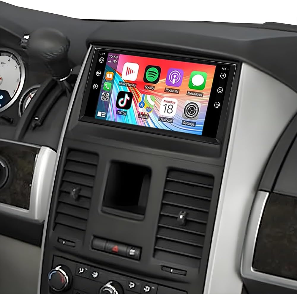 Double Din Car Stereo Radio Upgraded for 2008-2010 Dodge Grand Caravan GPS Navi Head Unit 7 inch Touch Screen Android 14 Support Wireless Carplay Android Auto-/FM/SWC/WiFi/Bluetooth/Camera