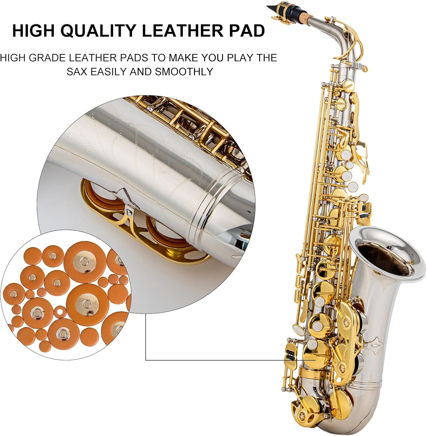 Eb Alto Saxophone Brass E Flat Sax 802 Key Type Woodwind Instrument with Cleaning Rod Cloth Gloves Strap Padded Case for Standard Student Beginner and Teacher