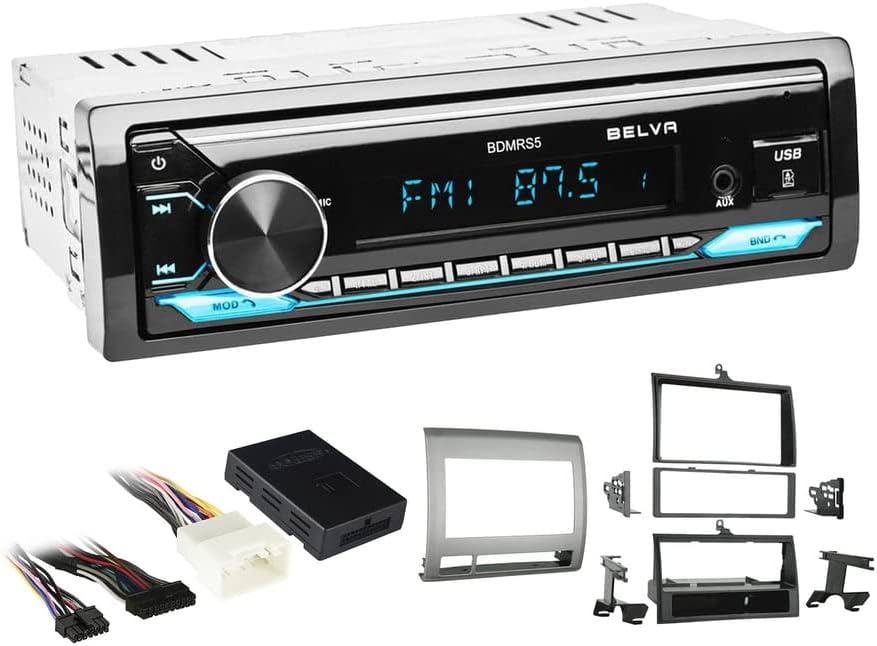 Single DIN Bluetooth Front SD/USB/AUX Car Stereo Upgrade for 2005-2011 Toyota Tacoma (Gray Dash, Amplified)