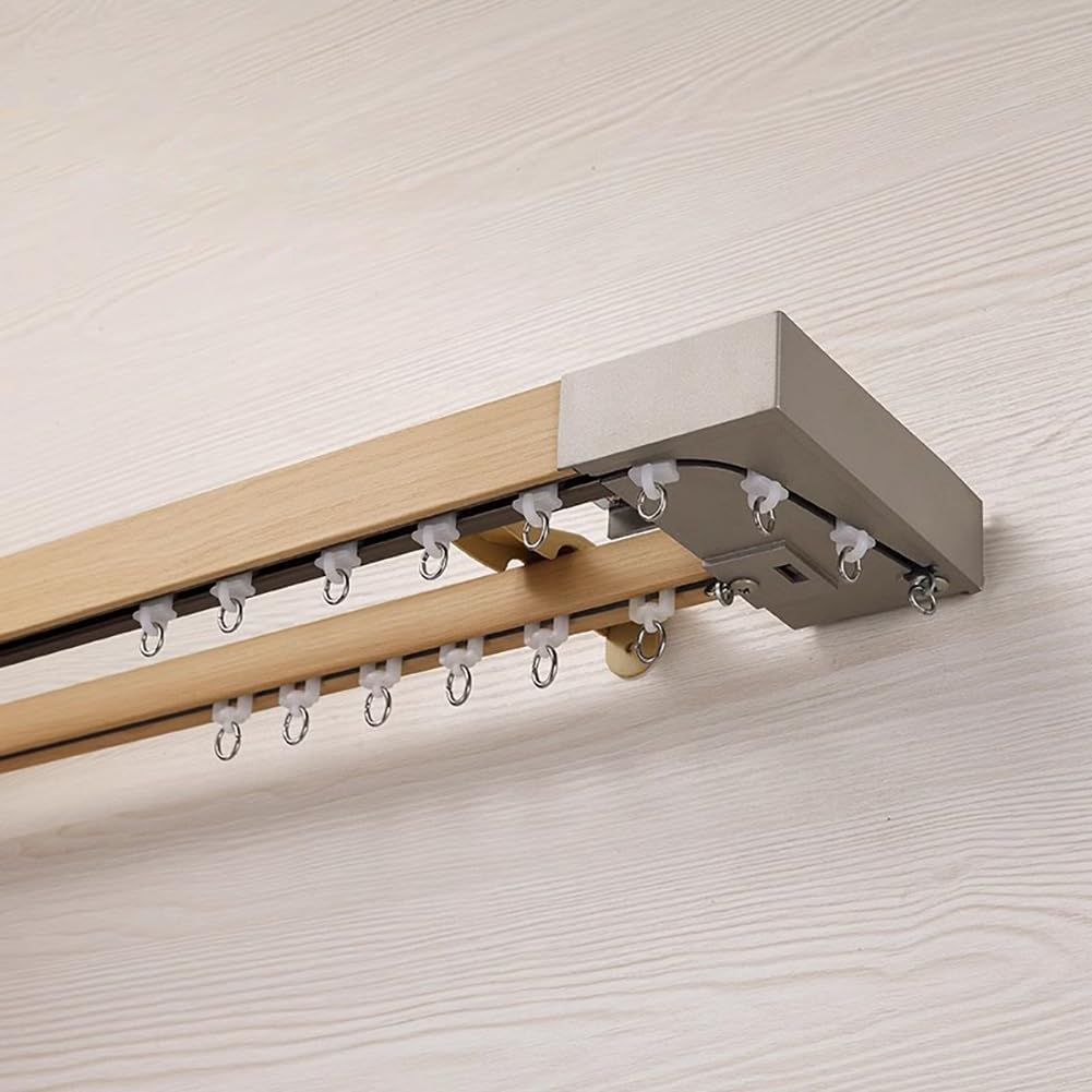 Wall Mount Double Curtain Track Rods, Full Blackout Curtain Rail for Windows, Heavy Duty Wall Side Mounting Track, Corner Full Coverage Curtain Rail, Wall Mount Sliding Curtain System,C 260cm