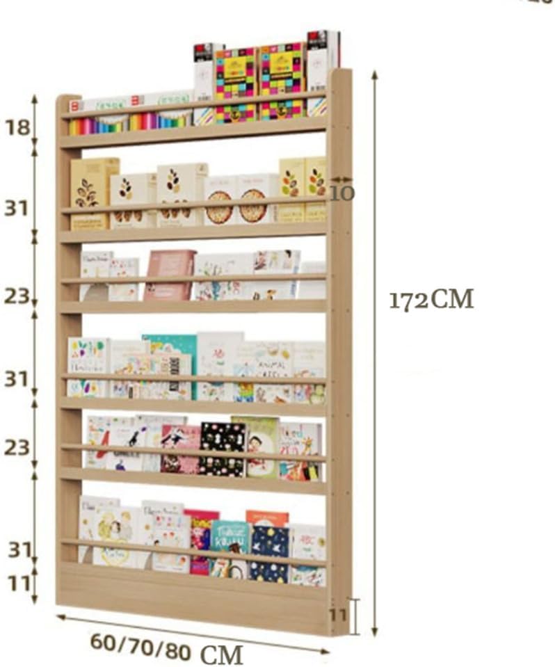 Behind The Door Bookshelf Solid Wood Bookcases with Open Display Shelves Behind The Door Storage Organizer for Toys and Books Space-Saving Wall Mount Narrow Book Shelf,60 * 10 * 119cm