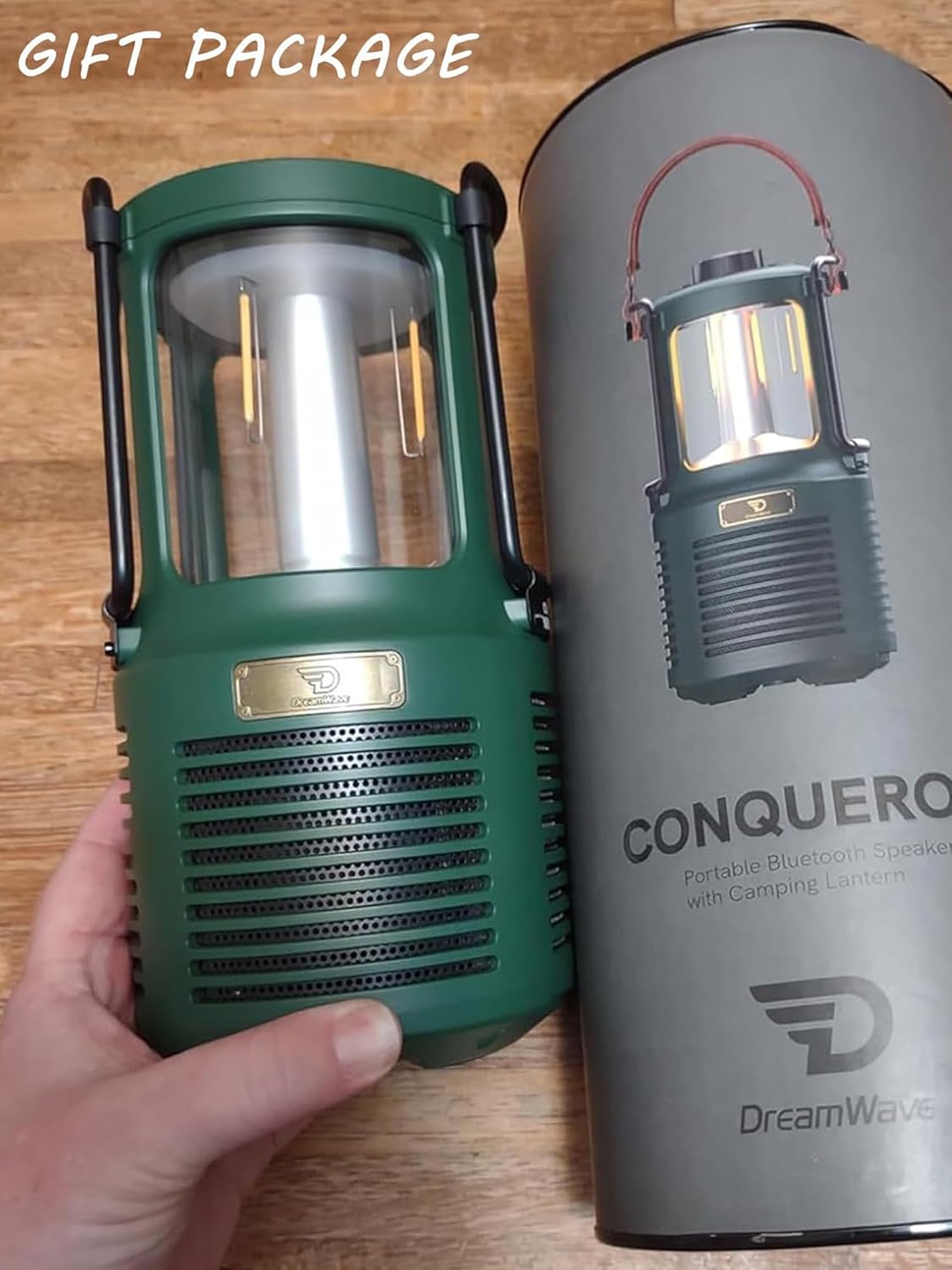 Dreamwave Conqueror Lantern Bluetooth Speaker, 30W 99dB Loud, 29H Playtime, IP66 Waterproof and Dustproof, Portable Outdoor Wireless, Deep Bass, Party Camping Light (Forest Green)