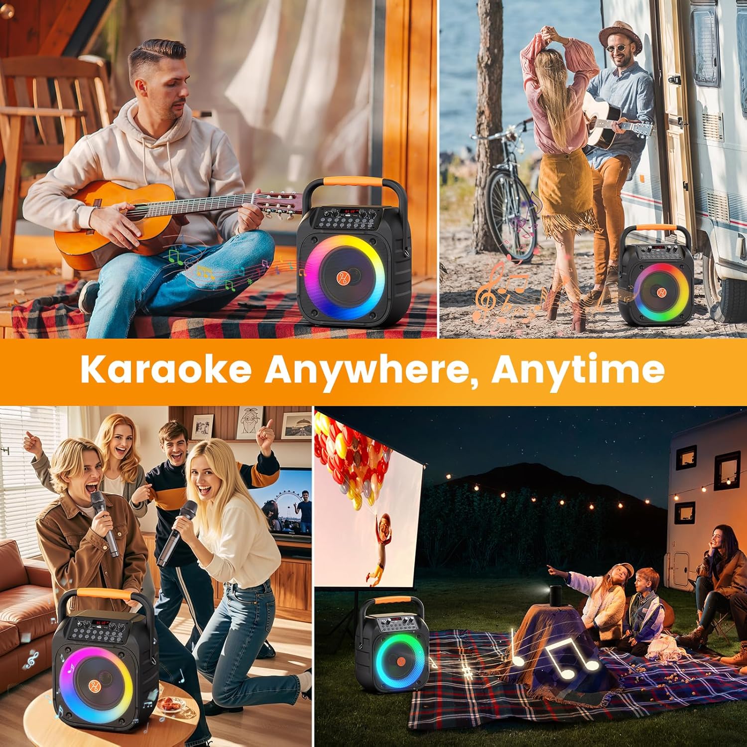 Karaoke Machine for Adults, Portable Bluetooth Karaoke with 2 Wireless Microphones, Echo Adjustment, LED Lights, PA System Karaoke Speaker Support TV/REC/AUX/USB/TF Card (6.5