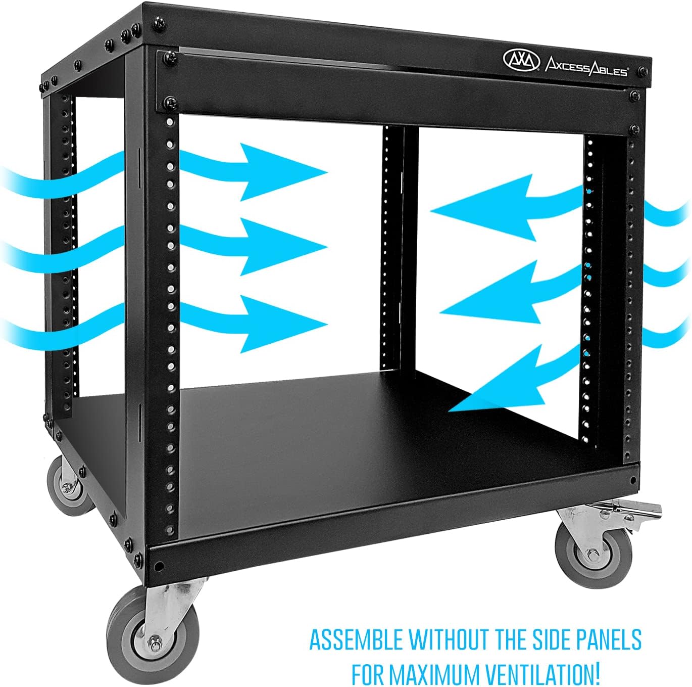 AxcessAbles RK 8U Equipment Rolling Cabinet Rack Stand with Locking Caster Wheels (Compatible with American 5mm & European 6mm Racks) Audio Video, Recording Studio, Music, Live Sound, Church Storage