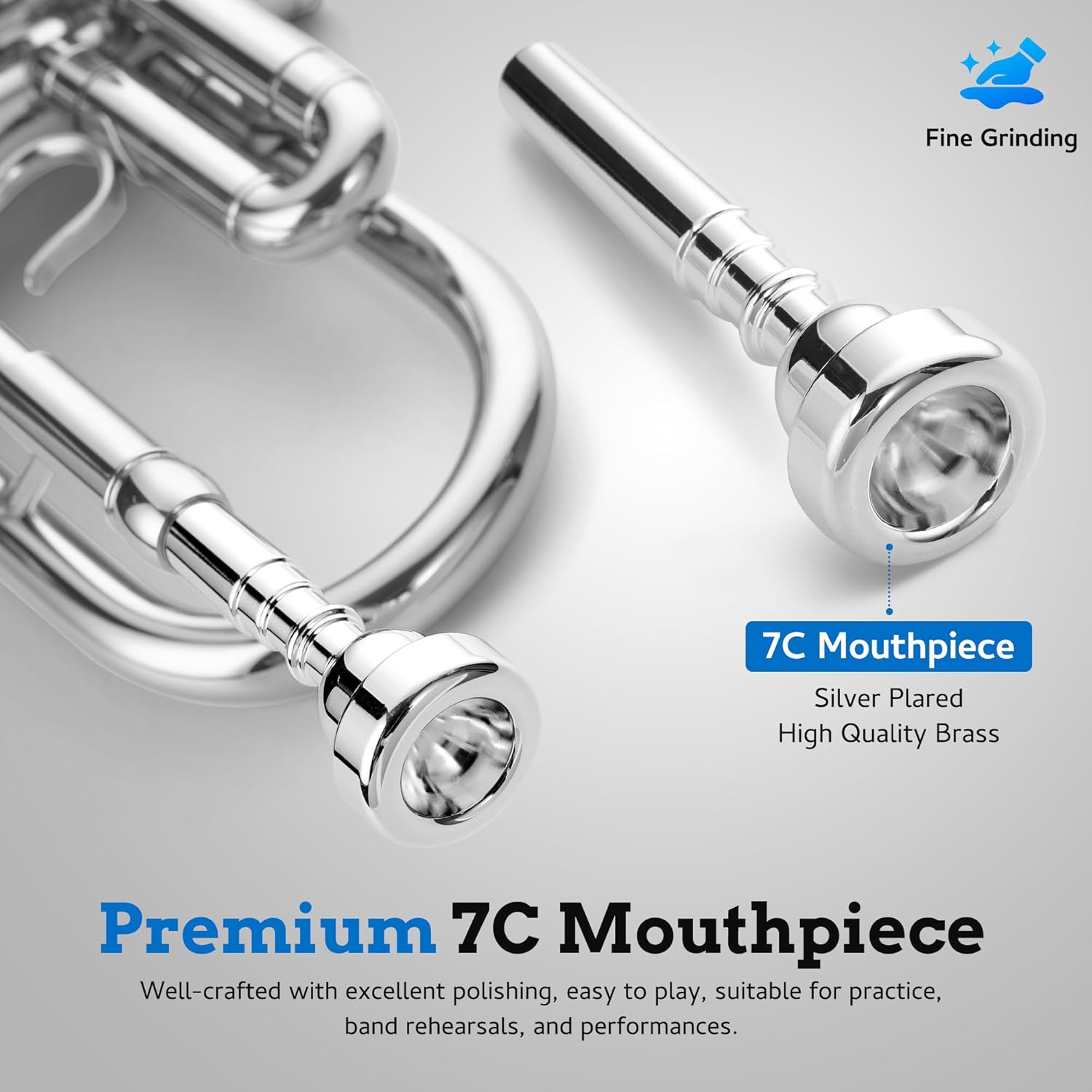 CAHAYA Bb Trumpet Instrument Trompeta: Nickel Student Trumpet with Hard Case 7C Mouthpiece Gloves Standard Trumpets for Beginners or Advanced Students Silver