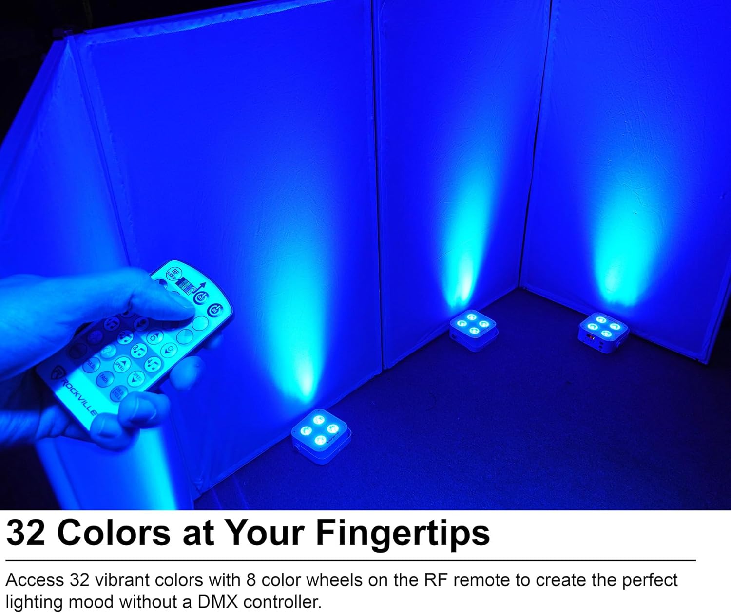 Rockville MINI RF4 V2 White LED Wash Up Light RGBWA+UV, Compact, App, Remote Control, LCD, Wireless DMX, Rechargeable, Perfect for DJ/Party Lighting