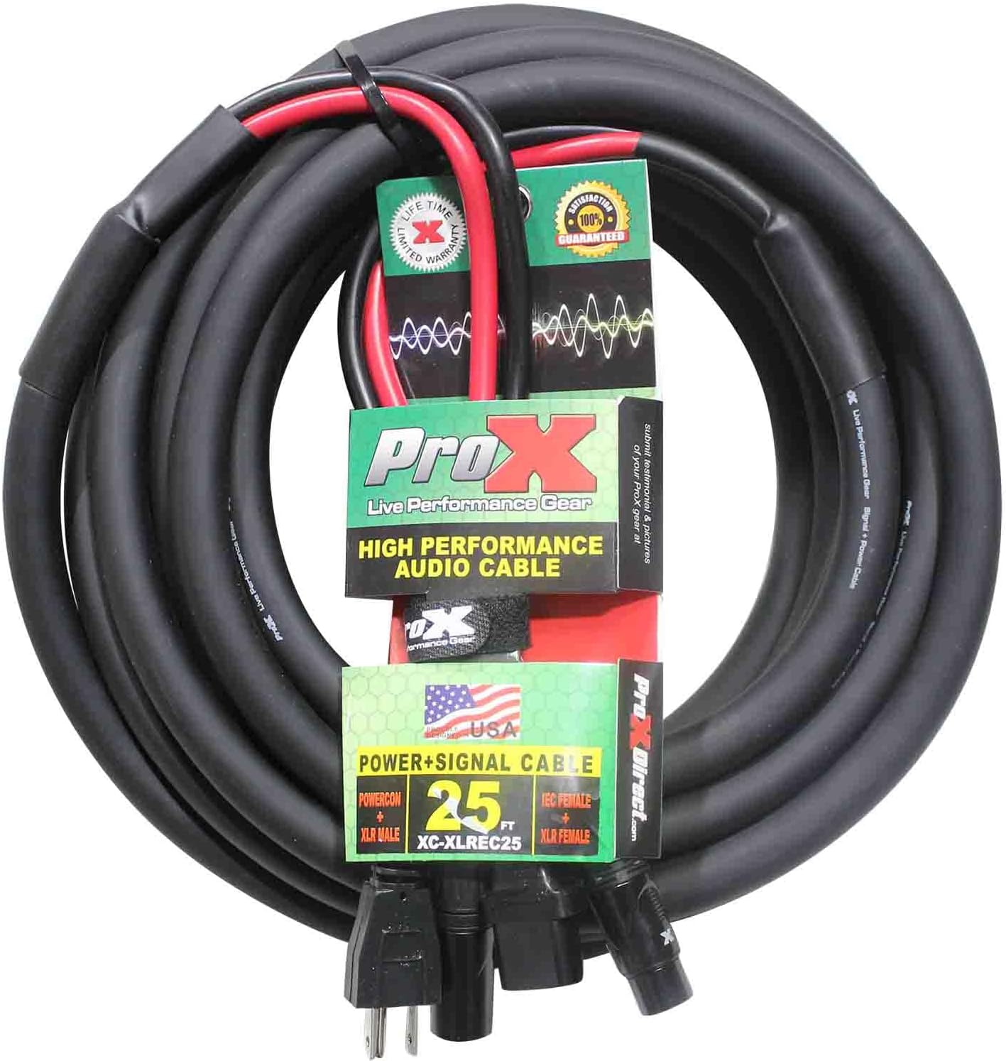 Prox XC-XLREC25 25' IEC Female to NEMA 15P (14AWG) & XLR-M to XLRF (20AWG) Balanced High Performance Audio/Power Cable