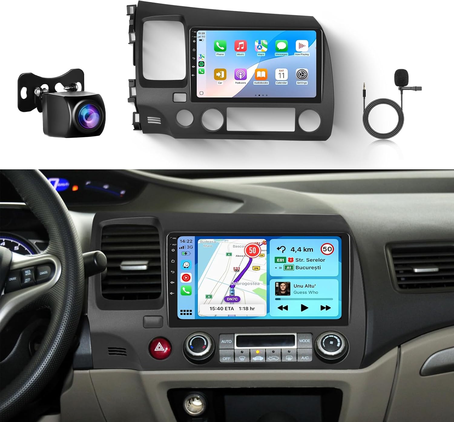 DSP 46EQ Wireless Carplay Radio for Honda Civic 2006-2011 -8Core 4G+64G- Car Stereo with Backup Camera,9inch 1280x720P IPS Touch Screen,Android Auto,HiFi,5.0Bluetooth Mirror Link RCA SWC FM/RDS