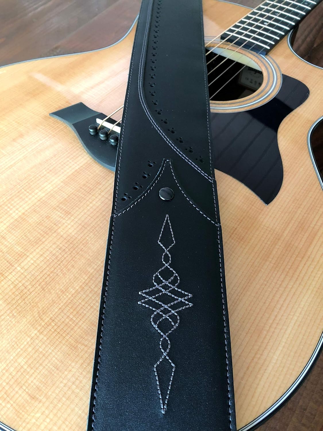Anthology Gear Walk the Line Vintage Full Grain Leather Guitar Strap - For Electric, Acoustic, and Bass Guitars Carbon Black Color