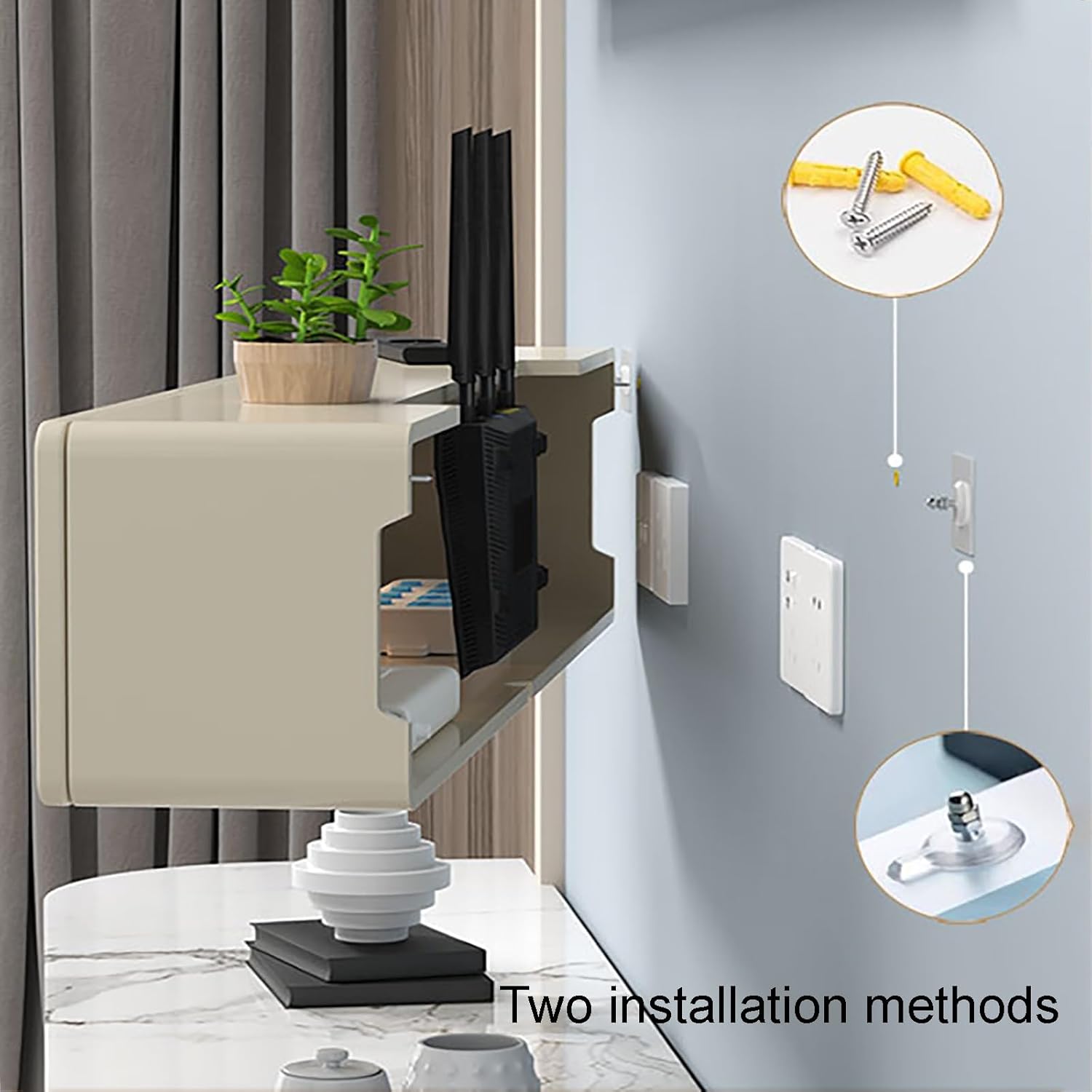 Desktop Storage Cabinet, Network TV Set Top Box Rack, Wall Mount WiFi Router Box to Hide Router and Modem, for Living Room Office(White)