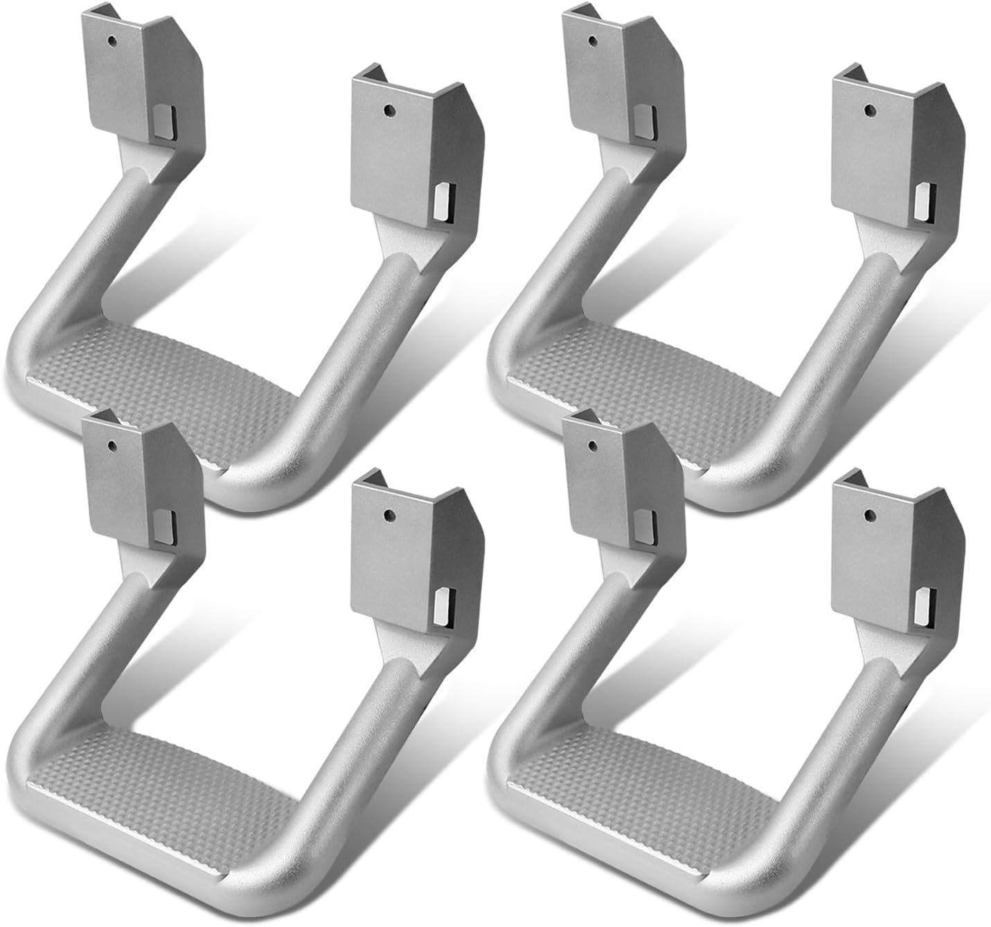 DNA Motoring 4 Pcs of Aluminum Side Hoop Steps, Universal Step Rails for Pickup & SUV & Truck, Non-Slip Stirrup Side Steps Assembly Compatible with Chevy GMC Toyota Ford, Silvery, SSTEP-SS-X2