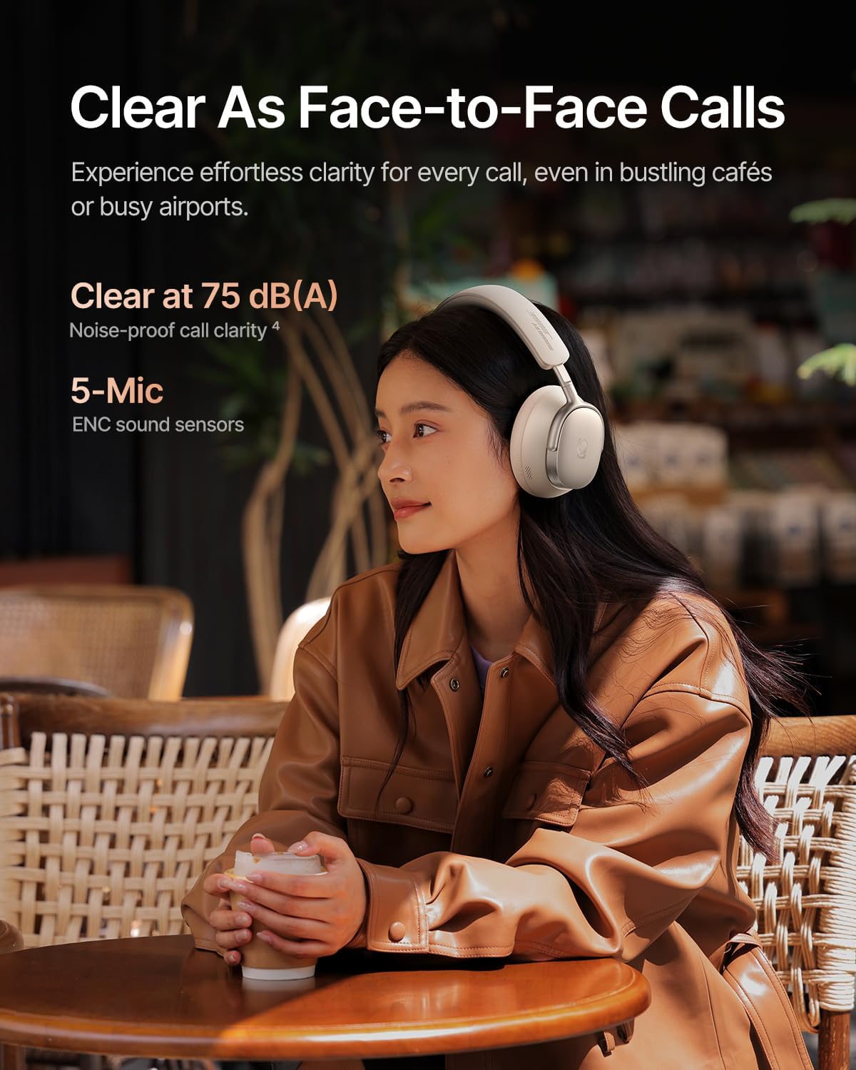 Baseus Inspire XH1 Adaptive Active Noise Cancelling Headphones, Sound by Bose, Dolby Audio, Premium Real-Time Adaptive ANC, Adaptive Rich Sound, Hi-Res Audio, 100H Playtime - Starlight Off-White