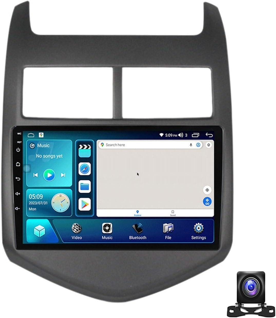 Double Din Car Stereo Bluetooth MP5 Player with Carplay/Auto, 9 Inch Touchscreen Radio Receiver with AHD Backup Camera, for Chevrolet Aveo 2011~2015 Support 4G/SWC/DSP,4 core m100s 1g+32g