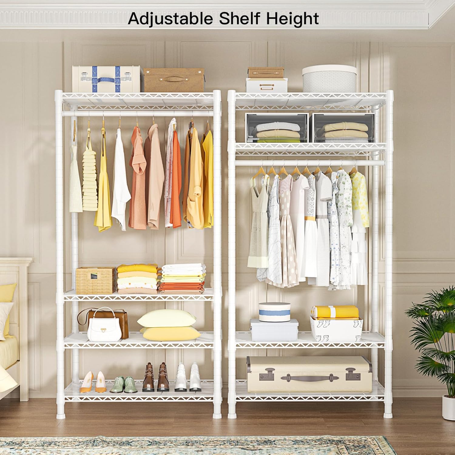 Ulif H2 Heavy-Duty Portable Closets, 4-Tier Freestanding Garment Rack Suit for Small Space and Corner, Closet Organizer System Portable Closet Wardrobe, Max Load 500 LBS, White