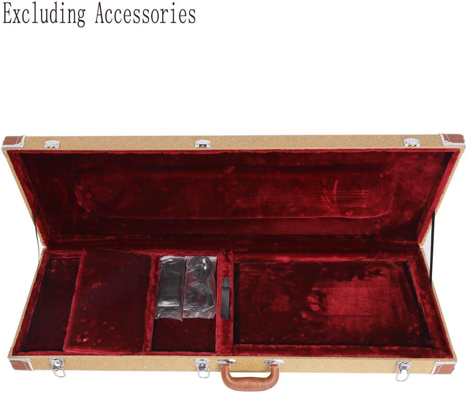 Electric Guitar Hard Case, Yellow Square Wooden Case with Lock and Plush Interior for 39-Inch Guitars