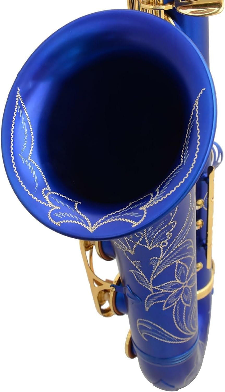 Hand Carved Tenor Saxophone Brass Matte Blue Lacquer Gold Key Sax Woodwind Instrument Saxophone for Beginner and Professionals