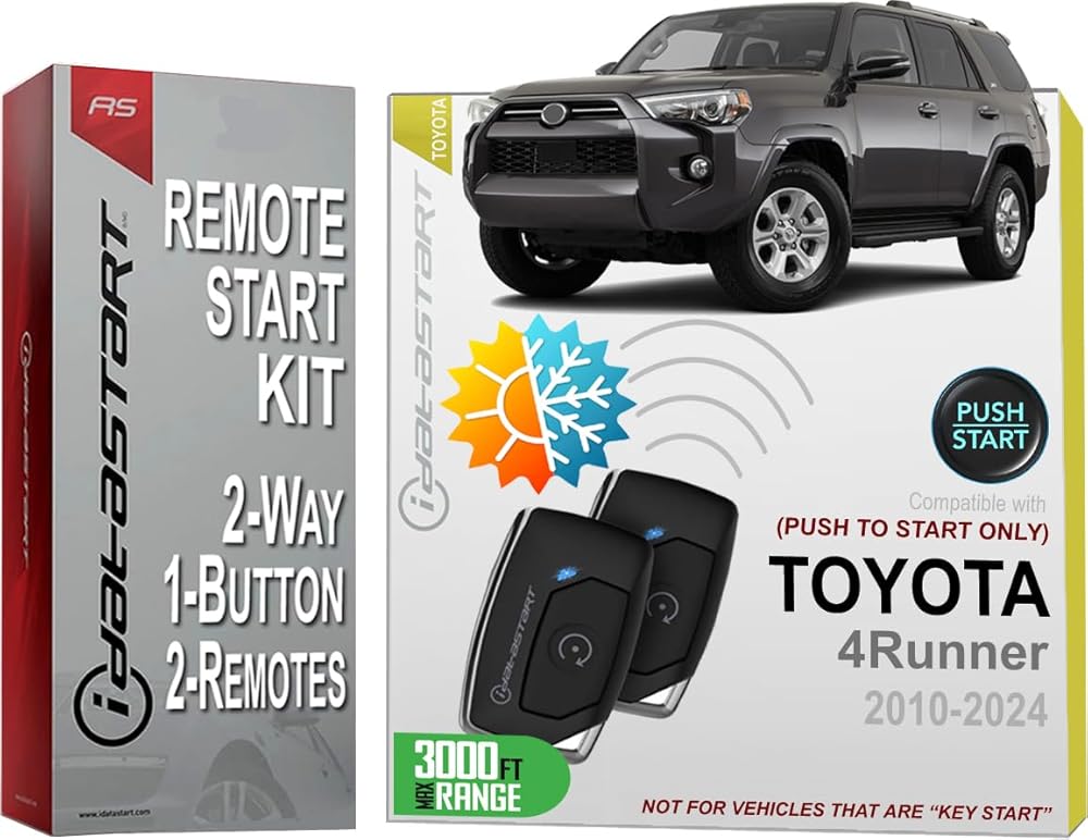 iDatastart 3000FT Range Remote Starter Kit for Toyota 4Runner (2010-2024) | 🗹 Push-to-Start Ignition Models (2-Way, 1-Button)